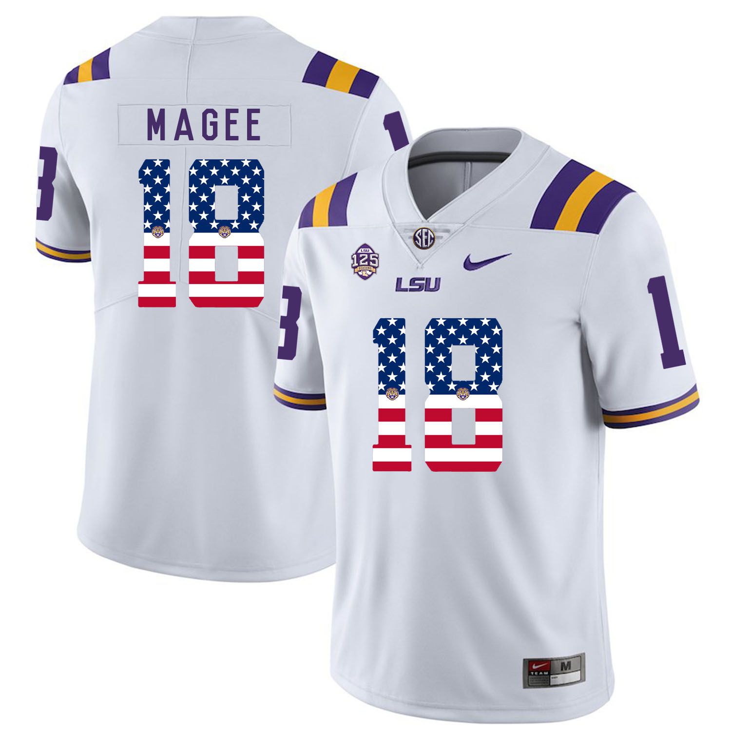 Men LSU Tigers 18 Magee White Flag Customized NCAA Jerseys